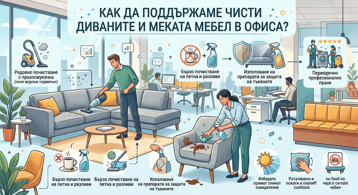 Как да поддържаме чисти диваните и меката мебел в офиса?